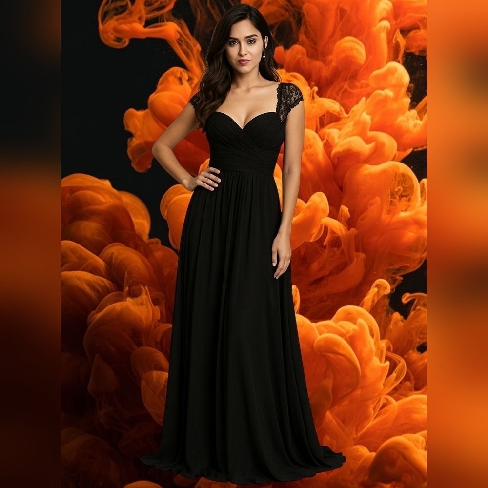 Windsor Black Sleeveless Lace Queen Ann Chiffon Maxi Dress